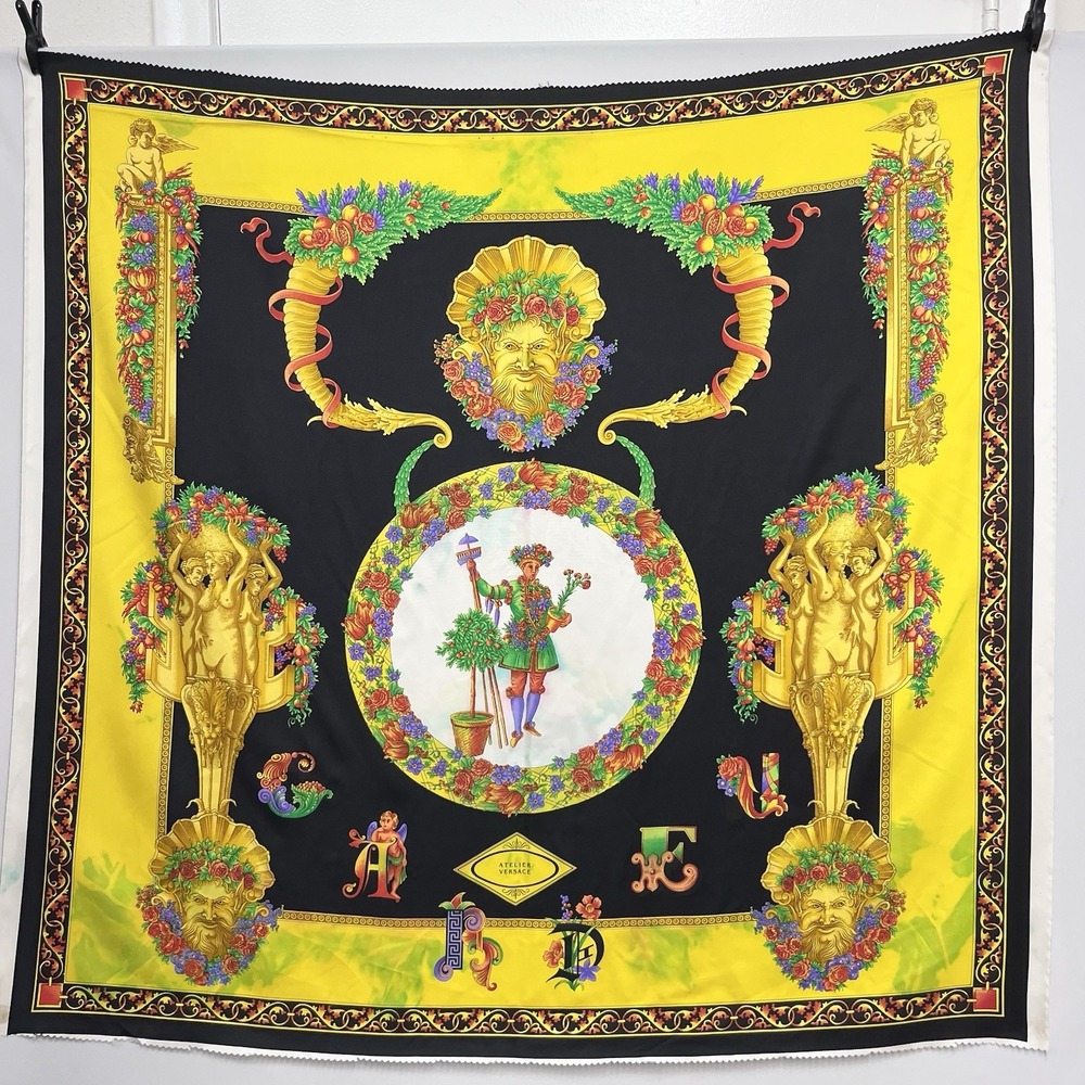 Vintage Atelier Versace Silk Fabric Panel GARDEN Series 1993 Black Needs TLC